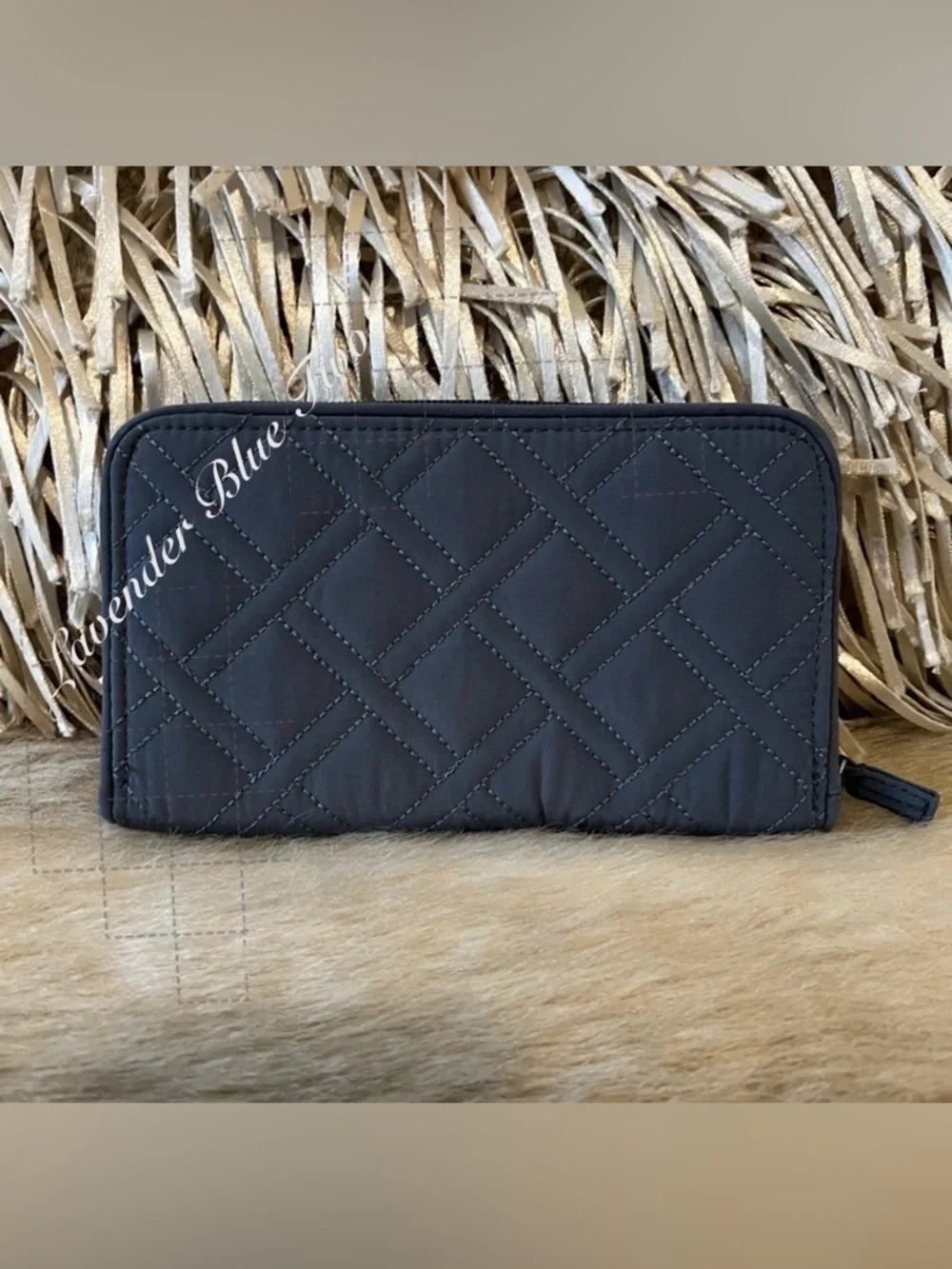 New VERA BRADLEY Charcoal Light Gray Zip Around Accordion Long Wallet Microfiber